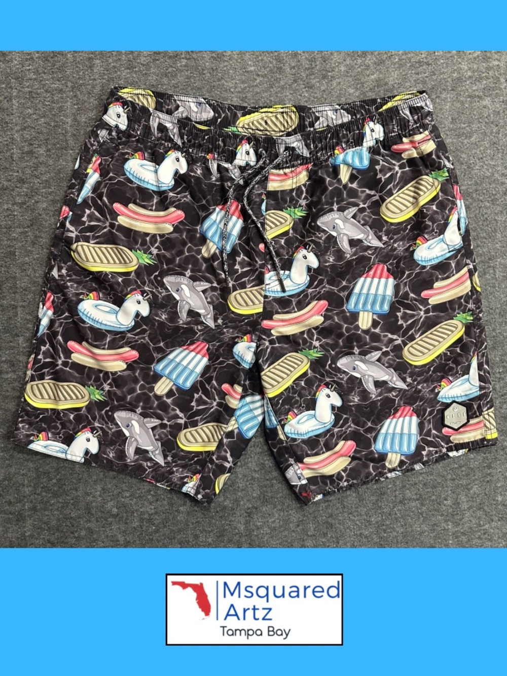 Neff Swim Trunks Large Pool Float Print Board Shorts Beach Swimwear